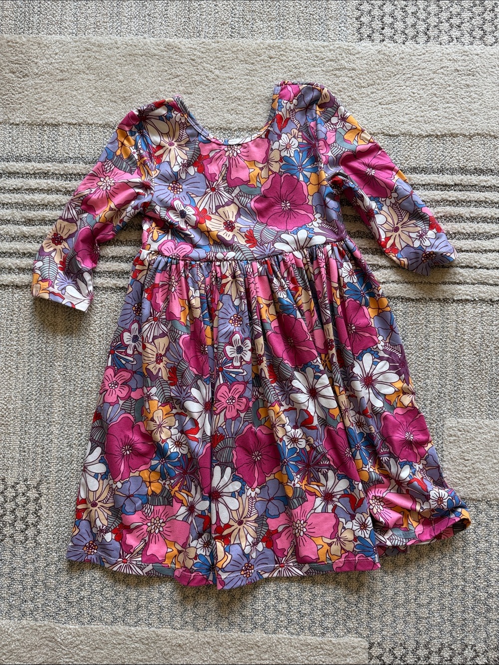 Girls' Floral Long-Sleeve Pink & Purple Casual Dress